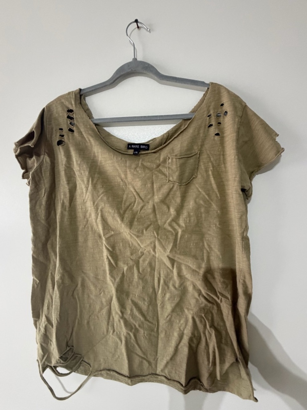 A Rare Bird Women's Short Sleeve Distressed Tee in Olive